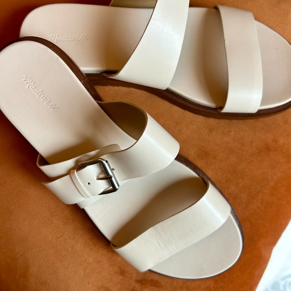 Madewell Ivory Double-Strap Leather Slide Sandals With Buckle